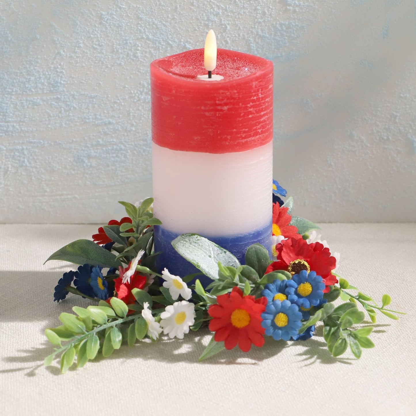 4th of July Pillar Candles - Concave Edge,Real Wax, Red White Blue Patriotic Flameless Candle (3"×6") Battery Operated with Remote Timer Flickering LED Candles for Patriotic Holiday Decor