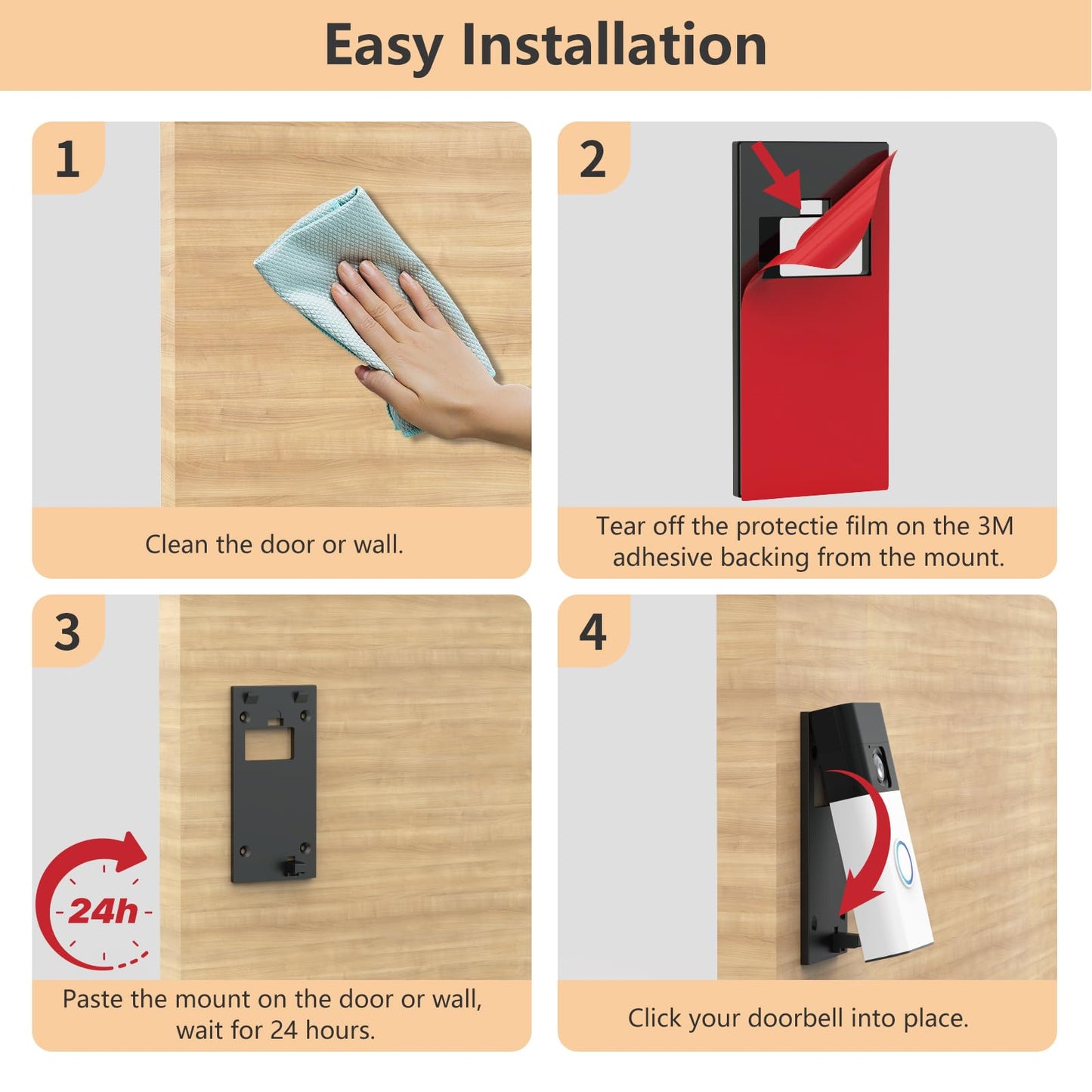 No-Drill Ring Doorbell Mount for All-new Battery Doorbell (2024 Release), Strong Adhesive Doorbell Mounting Plate, 2024 Video Doorbell Holder Bracket Accessories for Apartment Rentals Office