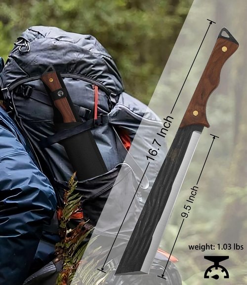 WICING Machete, 16.7" Machete for Cutting Trees Heavy Duty, 3Cr13 Stainless Steel Full Tang with Nylon Sheath, Great for Clearing Brush, Survival, Camping and Outdoor