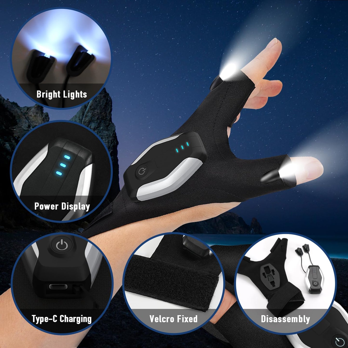 BIIB Rechargeable Flashlight Gloves Birthday Gifts for Men, Gifts for Men Dad Him Grandpa Husband, Dad Gift from Daughter, Unique Mens Gift, Cool Gadgets for Mens, Camping Essentials