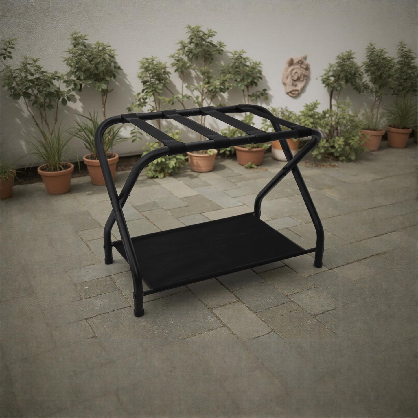 ZEKEYUN 2 Pack Luggage Rack with Storage Shelf, Steel Folding Suitcase Stand, Black Luggage Stand for Indoor Bedroom, Living Room and Outdoor Camping, 27.5 x 14.2 x 20.7 Inches, Holds up to 100 lb