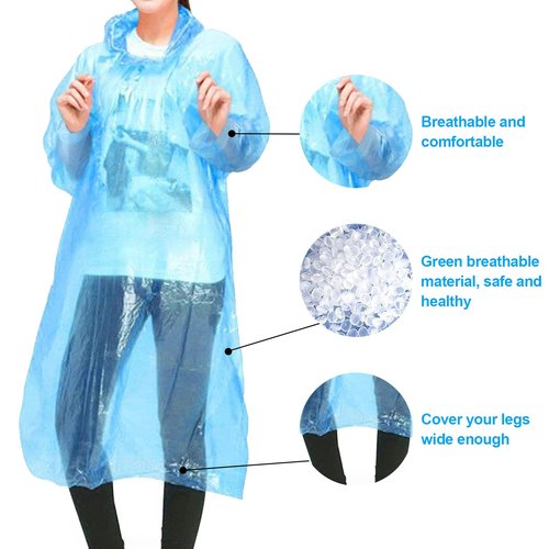 Eilin 10 Pack Disposable Emergency Ponchos Waterproof Plastic Raincoat Suitable for Camping Hiking Traveling Outdoor Sports Amusement Park Drifting Lightweight Rain Ponchos With Hood, Black