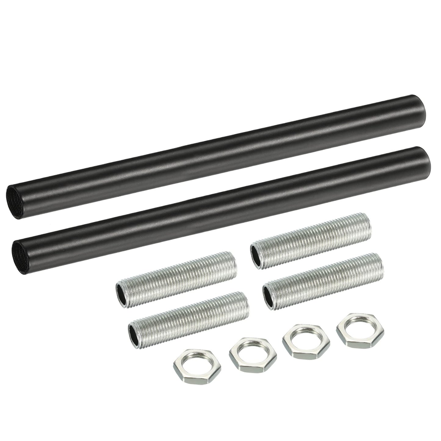 MECCANIXITY Threaded Extension Rod, 7.87" Lamp Pipe with Connector Light Fixture Parts for Pendant Light Island Lighting Chandeliers Stems, Black 2 Set