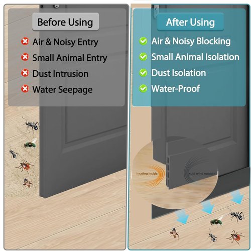 39" L Door Draft Stopper Under Door Draft Blocker Sweep Weather Stripping Noise Stopper Strong Adhesive(Grey)