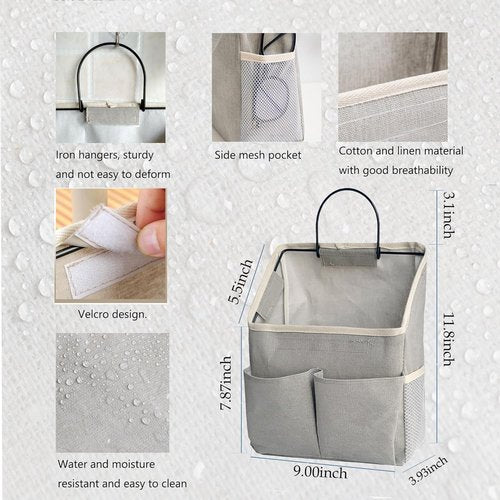 2 Pack Wall Hanging Storage Bag,Wall Hanging Organizer with Pockets, Hanging storage basket for Dormitory Bathroom Bedroom (Grey-upgraded)