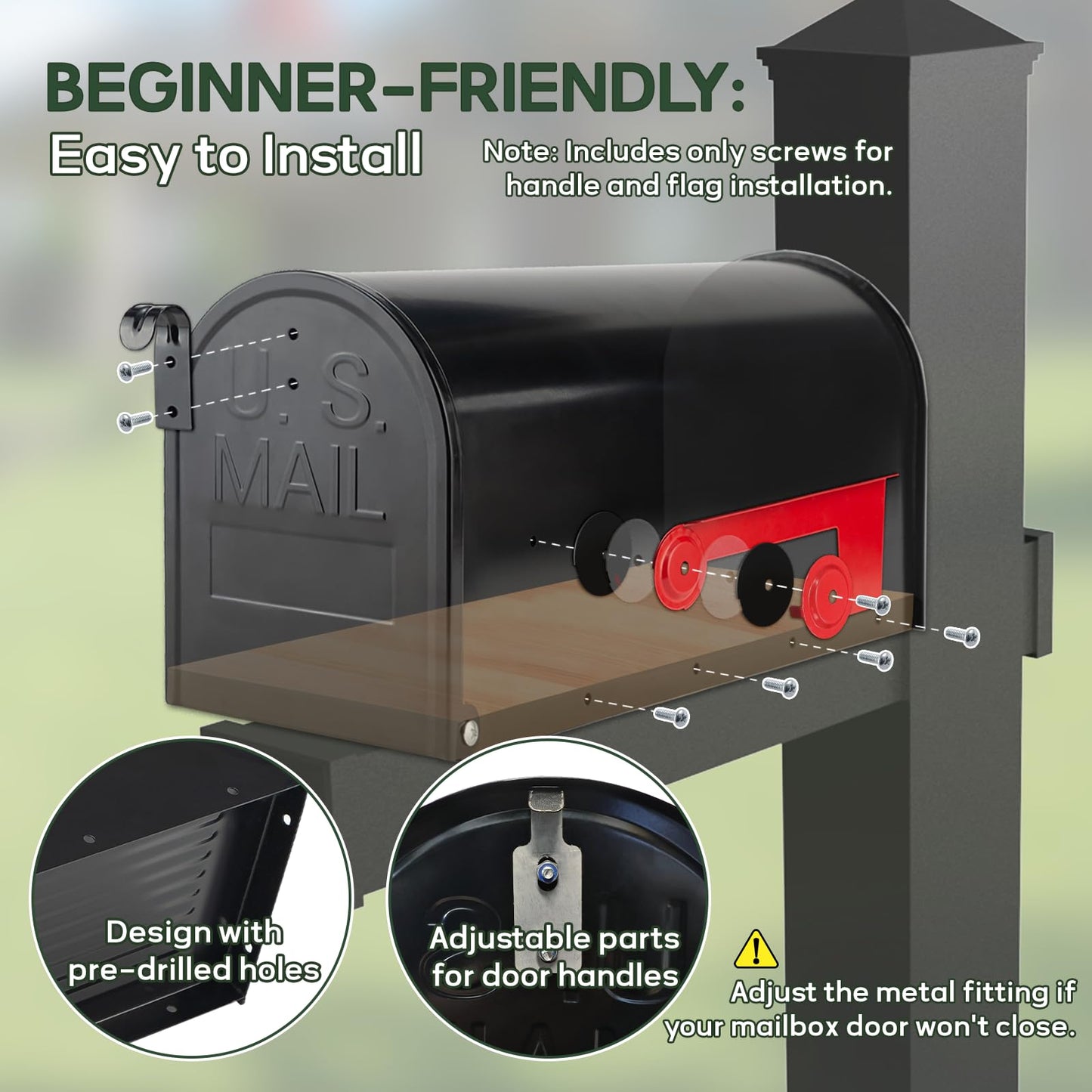 RAINHOL Black Metal Mailboxes for Outside Post Mount, Standard Mail Box, Galvanized Steel Heavy Duty Mailbox, Medium Capacity, 19 x 8.7 x 6.7 inches