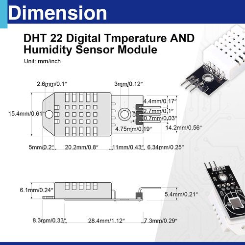 6 Set Digital Temperature and Humidity Sensor Module Compatible with DHT22/AM2302, 3.3V-5V with Dupont Wires Humidity Measure Range 0%-100% (±2%) Temperature Measure Range -40-80℃ (±0.5℃) Celsius