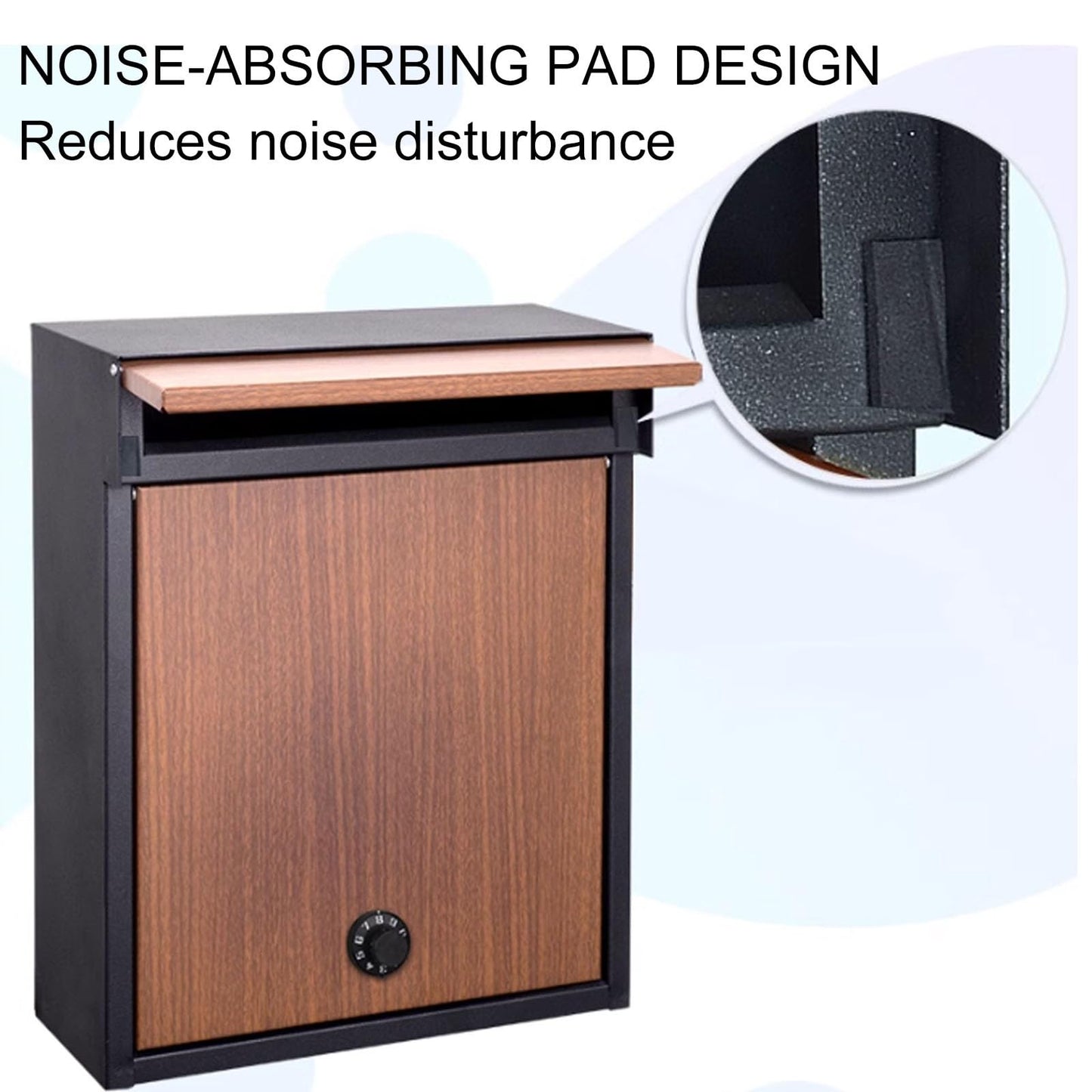 WAMJ AQDY Locking Mailbox Wall Mount, Outdoor Mailbox, with Combination Lock, Large Metal with Wood Grain Door, 12 × 5 × 15 in(Brown)