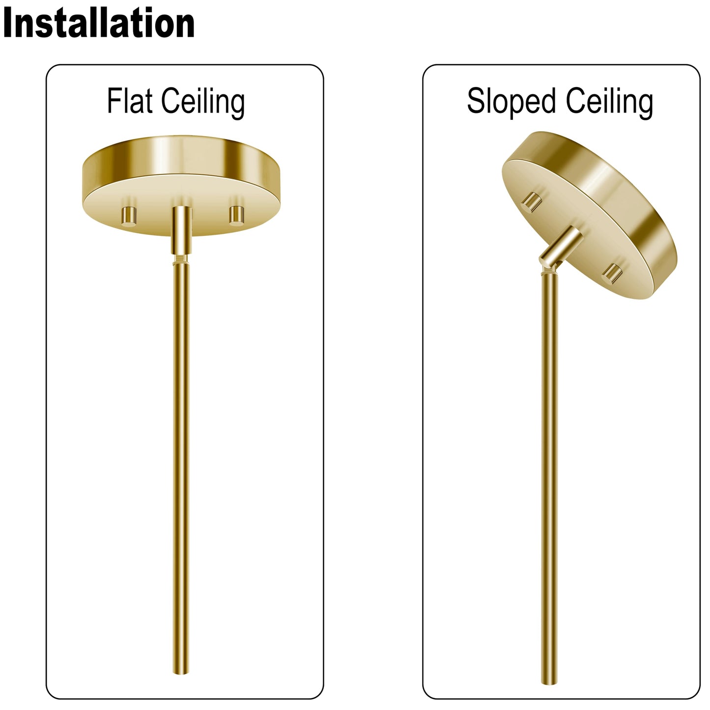 8 Pieces M10 Threaded Extension Poles Lighting Fixture Downrods Stems & 180 Degrees Sloped Ceiling Adapter Kits for Pendant Light, Island Lighting, Chandeliers (Brass)
