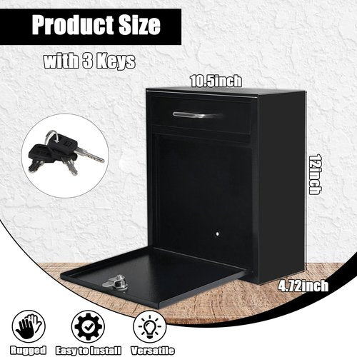 Wall Mount Locking Mailboxes for Outside Large Locking Security Mail Drop Box with Key Lock Black Metal Hanging Secure Postbox for Outdoor, House and Apartment (12 X 10.5 X 4.72 Inches)