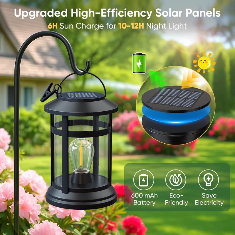 NFEVER Solar Lanterns Outdoor Waterproof: 2 Pack Hanging Solar Lights for Outside Patio Porch Garden Tabletop Decor - Bright LED Warm White Solar Powered Lighting - Unique Gardening Gifts for Mom