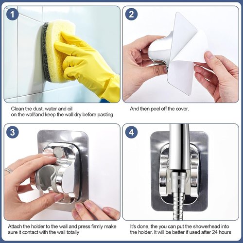2PC Strong Adhesive Shower Head Holder - Adjustable No Drilling Wall Mount for Shower Wand Holder, Bathroom Shower Bracket with Black & White,Suitable for Installation On Bathroom