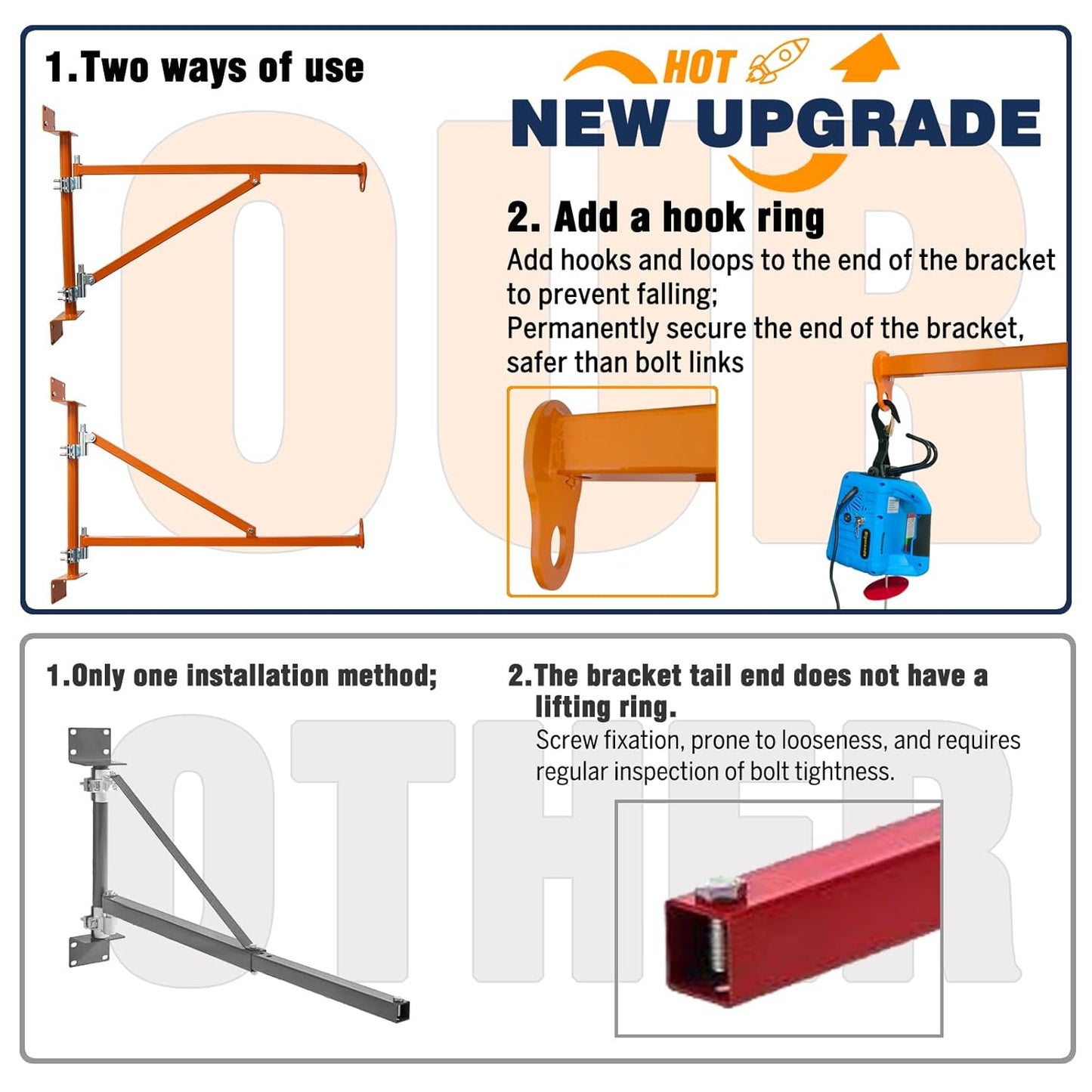 Wall Mount Jib Crane,Hoist Bracket,660lbs Max Load Capacity Electric Scaffolding Lift,All Steel Construction,Electric Hoist Holder Swing Arm with Pole,Shop Crane Jib with 180 Degree Rotation