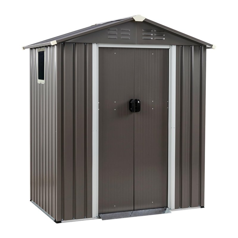 Shintenchi 5x3 FT Outdoor Storage Shed with Window, Lockable Outdoor Waterproof Tool Storage Sheds, Weather Resistant Tool Storage House Shed for Garden, Backyard, Patio Utility Tool Storage,Dark Gray