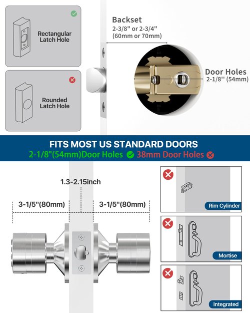 Signstek Keyless Entry Door Lock, Door Knob with Keypad, Smart Code Door Lock, Mute Mode, Passage Function, Easy to Install, Satin Nickel