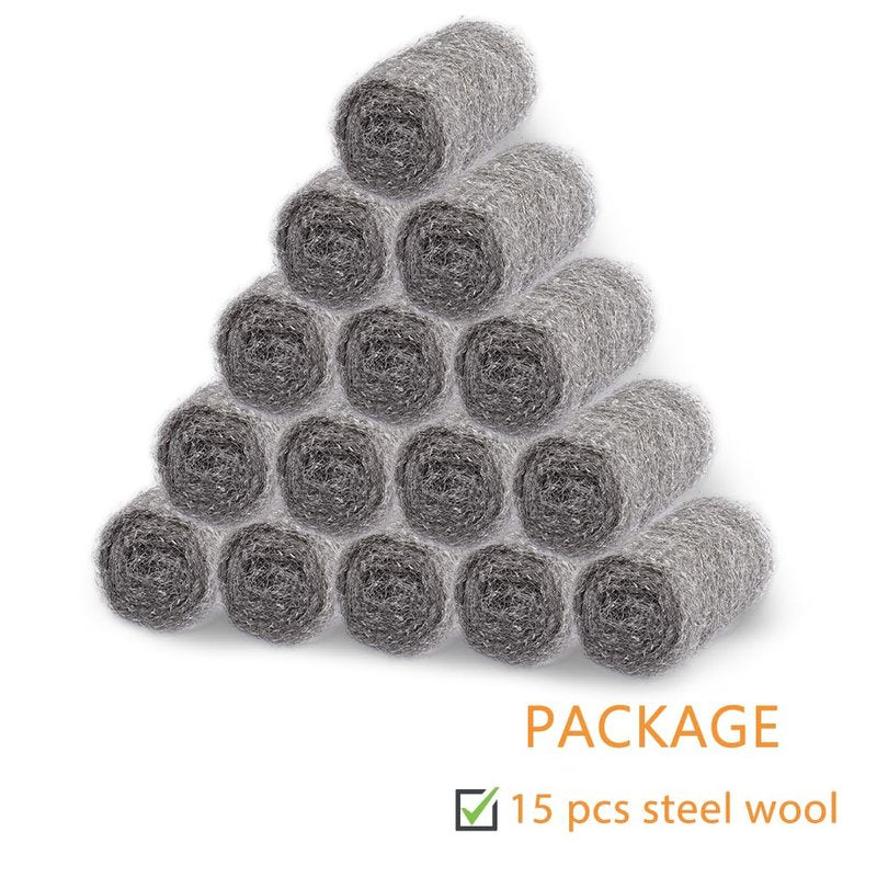 Alabrocon Bulk Steel Wool Roll Kit, Steel Wool 0000 15pcs, Gap Blocker, 0000 Steel Wool Keep Mice Away from Holes/Siding/Pipeline/Vents in Garden, House, 15 Pack × 1.6FT