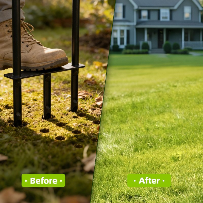 Manual Aerator Lawn Tool – Knee-Friendly Core Aerator for Gardeners with Knee Pain, 3 Hollow Tines for Yard Aeration, Removes Grass Plugs & Loosens Soil to Promote Lawn Health – Black