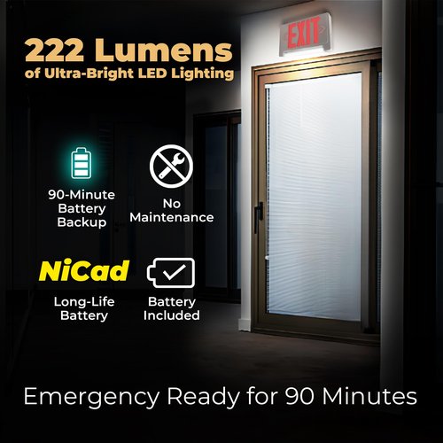 LFI Lights® Combo Light Bar UL 924 Listed, Exit Sign with Emergency Lights, Red LED, White, 120/277VAC Hardwired with Battery Backup, Optional Double Face and Knock Out Arrows COMBOLPRWBB