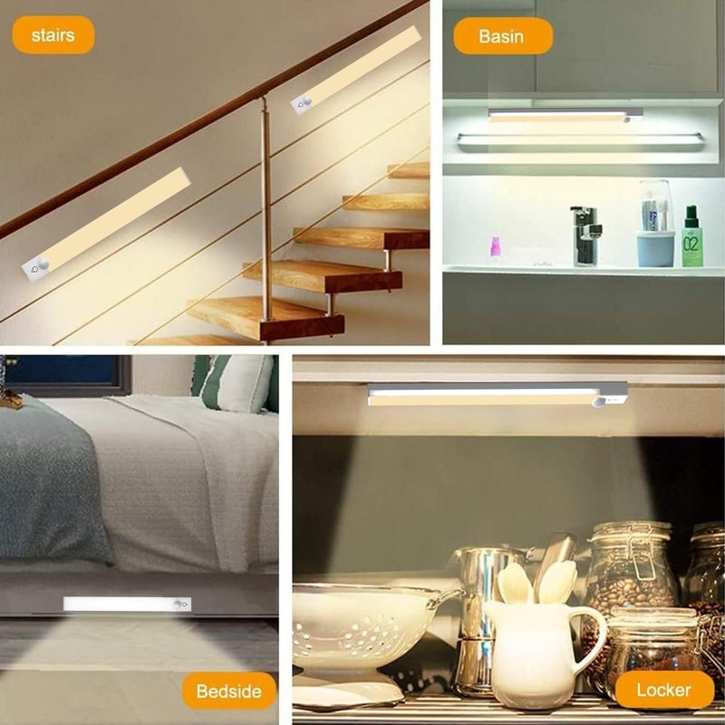Rihvy Under Cabinet Lighting Wireless, 3 Packs Rechargeable Motion Sensor Light Indoor Disassembled, 3 Color Temps Closet Light Stick on, 8 Inches Under Counter Lights for Kitchen, Wardrobe, Bedroom