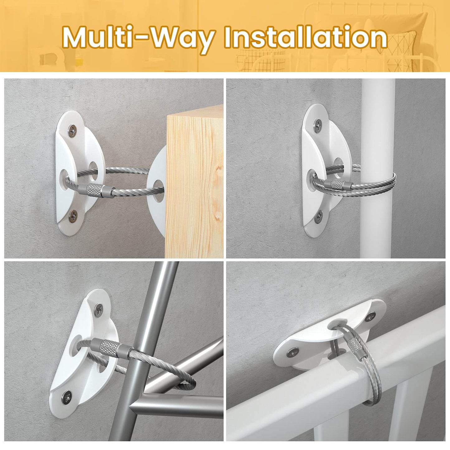 Booda Brand Furniture Anchors (10 Pack) for Baby Proofing, Furniture Straps Anti Tip Furniture Anchor Securing 400 lbs/Keep Baby Pet Safety from Falling Furniture, Metal White Earthquake Straps