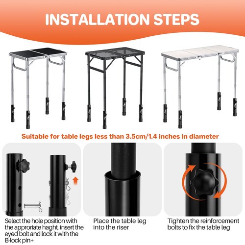 FUNYKICH Folding Table Leg Extenders, Durable Steel Folding Tables Leg Risers for Straight and Bent Legs, Adjustable Table Height Extenders for Rise 3.6in/5.3in (2 Adjustable Heights)