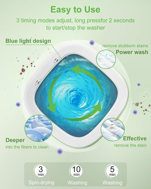 Portable Washing Machine, 16L Large Capacity Laundry Washer Cleaning for Underwear, Baby Clothes, Shirts,Small Delicates. Foldable Mini Washer and Dryer Combo for Apartment,Hotel,Camp,RV,Travel(Green)