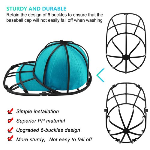 Coopache Hat Washer Cage for Washing Machine, Hats Cleaner for Baseball Caps, Ball Cap Washer Hat Washing Cage for Dishwasher Fit for Adult and Kid (2 Pack Black)