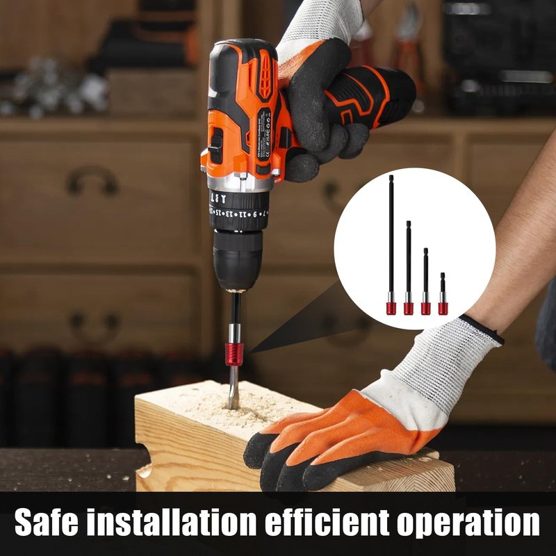 Uenhoy 4 Pcs Drill Bit Extension Set, Magnetic Drill Screwdriver Bit Holders (2-3/8", 4", 6", 12"), 1/4 Inch Hex Shank Quick Release Extension Adapter for Impact Driver Electric Screwdriver