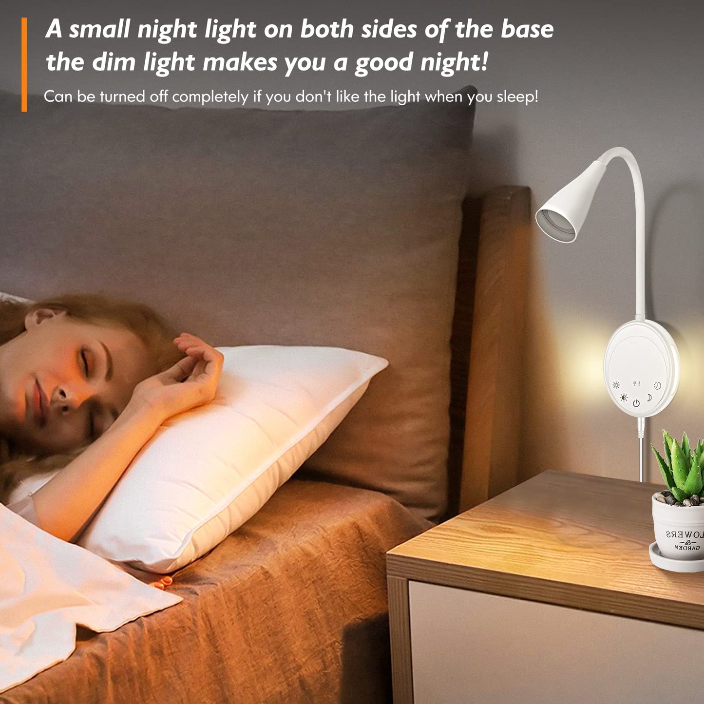 SANKEDOU LED Wall Mounted Reading Light, Book Light for Reading in Bed with Touch Control, 5 Dimmable, USB Output, Night Light & Timers Function, Flexible Gooseneck Headboard Bed Lights (White)