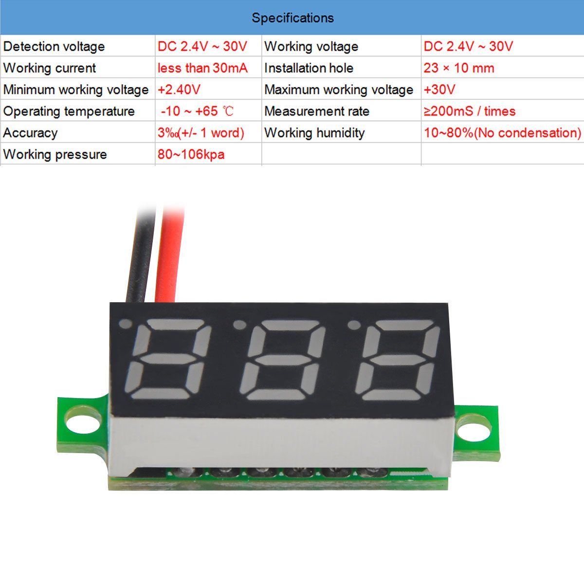 MakerFocus 5pcs Mini Digital DC Voltmeter 0.28 Inch Two-Wire 2.5V-30V Mini Digital DC Voltmeter Voltage Tester Meter 5 Colours