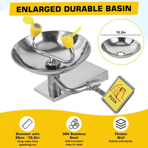 (2 pcs) Crystmetal 304 Stainless Steel Eye Wash Station, Wall-Mounted Emergency Eye Washer