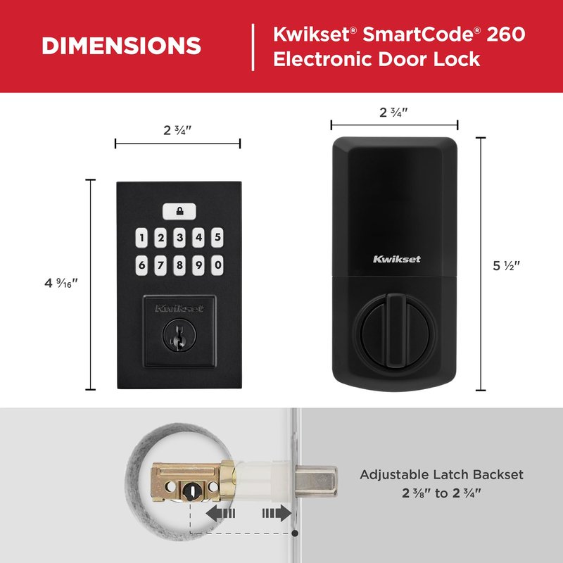 Kwikset SmartCode 260 Keyless Entry Electronic Keypad Deadbolt Door Lock with Auto-Lock, Custom User Codes, Advanced Security in Matte Black Contemporary