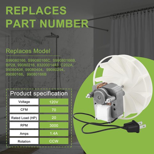 S99080166 BP28 Vent Bath Fan Motor for Bro-an Nu-Tone 655 679 658 85N2 Bathroom Exhaust Fan Motor-Replace 99080166a 99080166a (120V 70CFM) by TOMOON