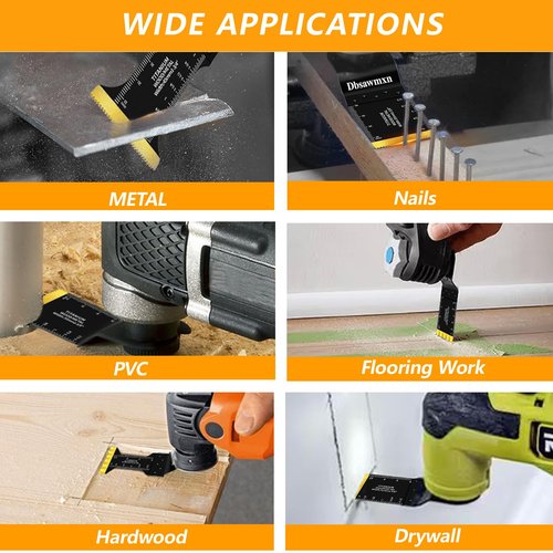 65PCS Oscillating Tool Blades for Metal Wood Cutting, Extra Wide & Long Titanium, Japanese Teeth Saw Blades Compatible with Dewalt, Dremel, Milwaukee, Multitool Blades Cuts Wood, Nails, Drywall