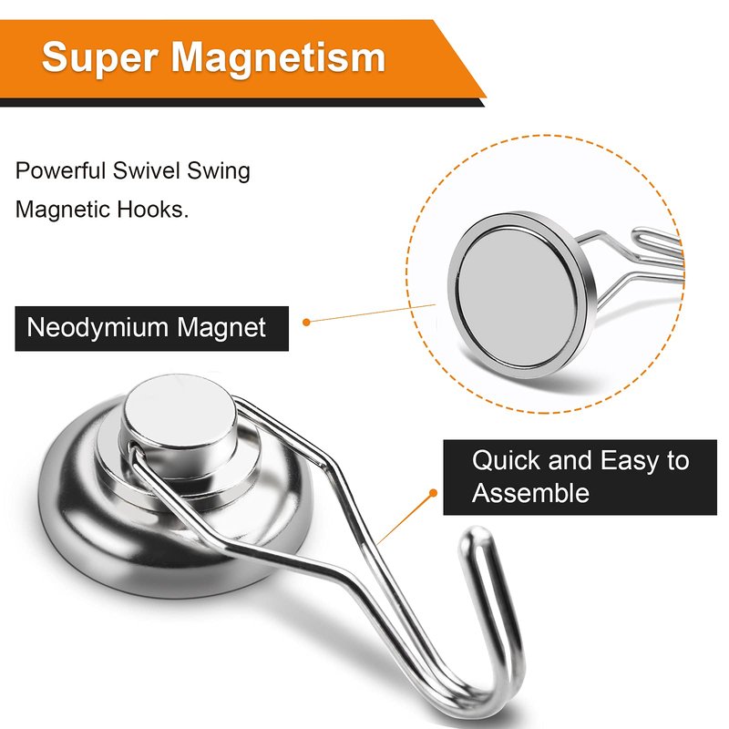 Swivel Swing Powerful Magnetic Hooks,Strong Heavy Duty Neodymium Magnet Hooks Great for Your Refrigerator and Other Magnetic Surfaces - Pack of 7 68mm(2.67in) in Length, 32mm(1.26in) in Diameter