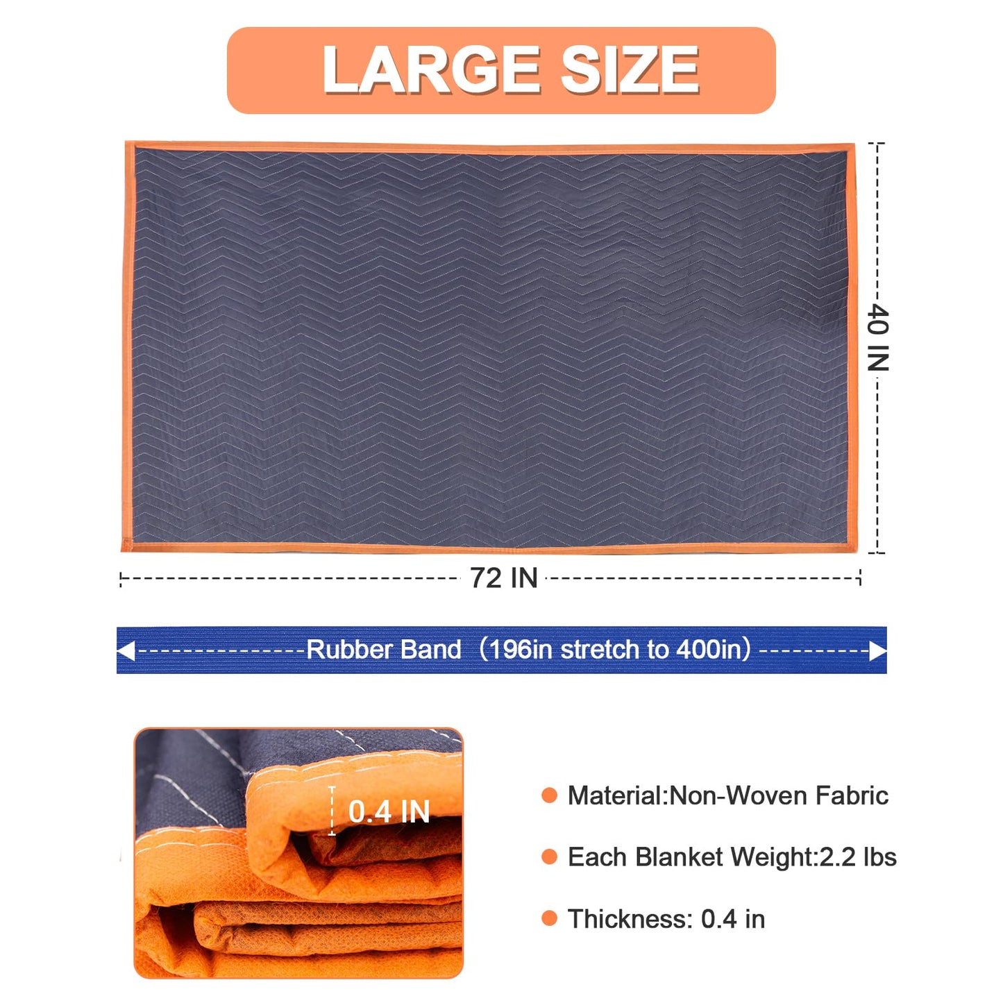 YMTLJHDSY 6 Moving Blankets 72x40in with 3 Elastic Rubber Band (196in Extendable to 400in) – Durable Quilted Moving Blanket-Heavy Duty Shipping Blankets (Total Weight 13.2 lbs,Black/Blue)