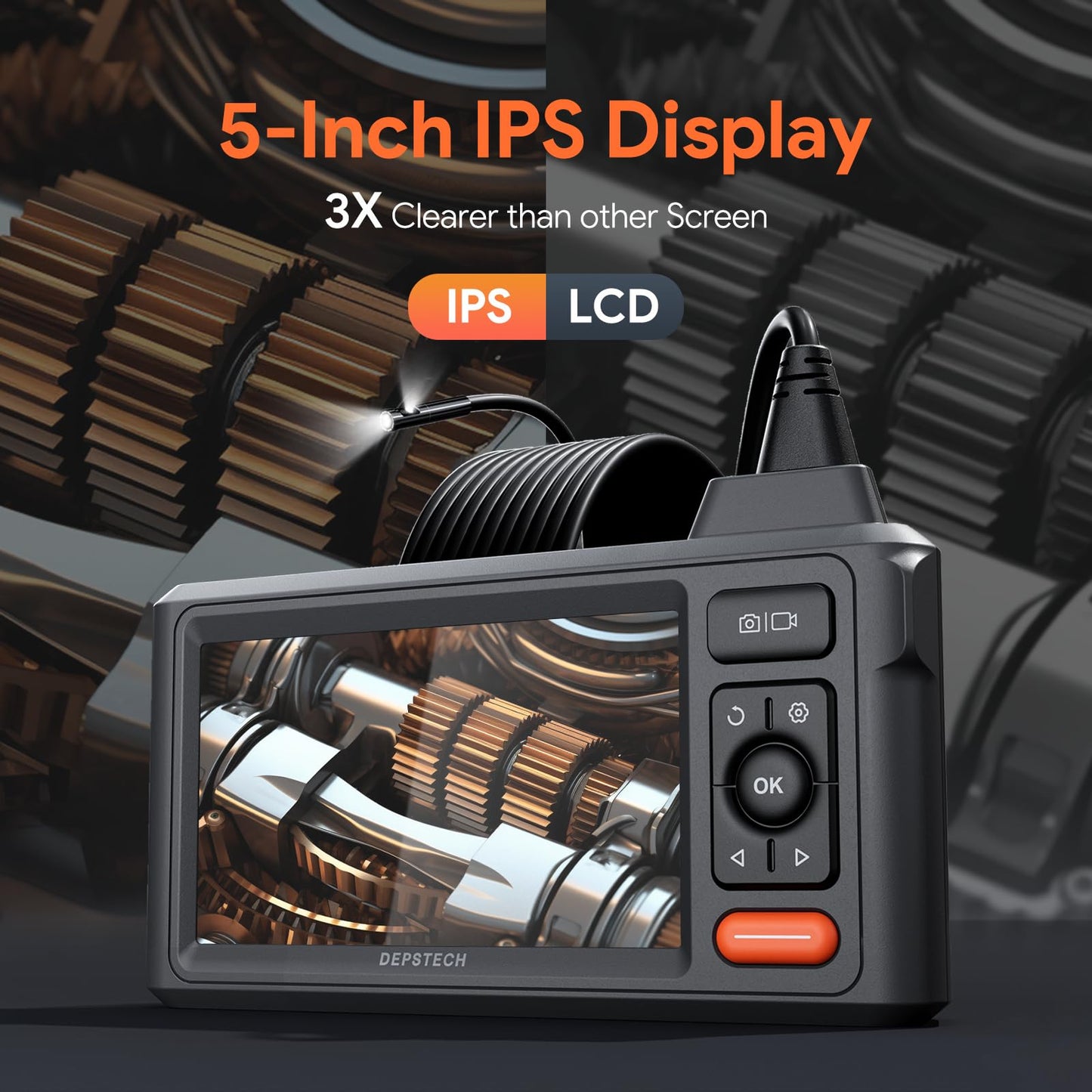 Dual-Lens Endoscope Camera with Light, DEPSTECH 1080P HD Borescope with 5" IPS Screen, 16.5FT Flexible Sewer Plumbing Snake Camera, Cool Gadgets for Men, Women