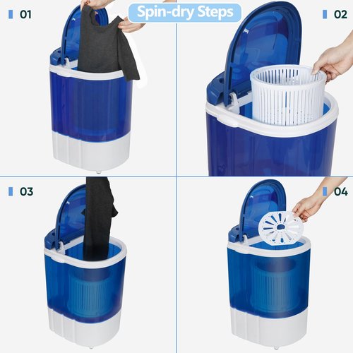 ZENY Portable Mini Washing Machine 8 lbs Washing Capacity Semi-Automatic Compact Washer Spinner Small Cloth Washer Laundry Appliances for Apartment, RV, Camping, Single Translucent Tub Blue