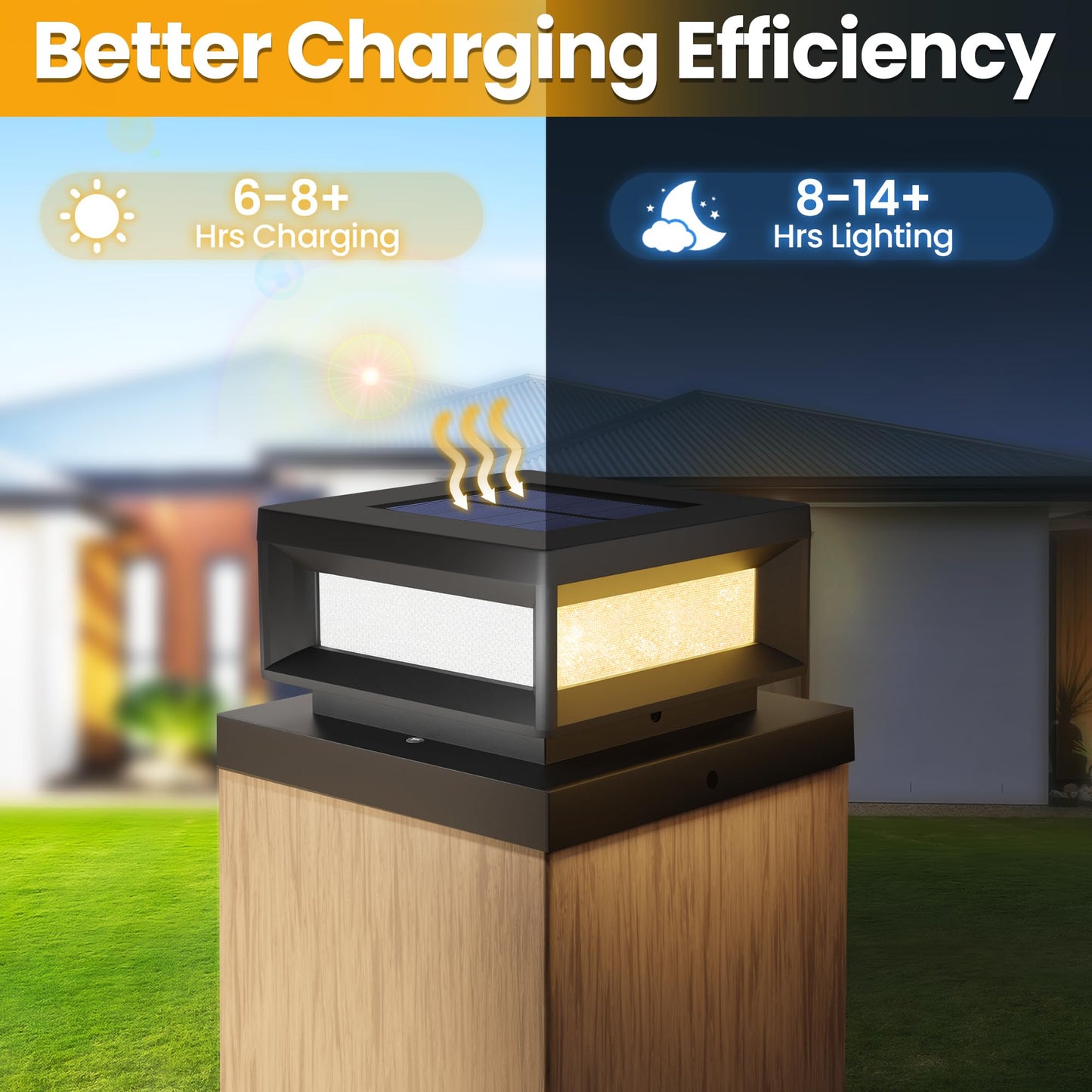 Mlambert 12 Pack Solar Powered Post Cap Lights Outdoor for 4x4/6x6 Wood/Vinyl Posts, Waterproof Deck Fence Patio Porch Light Cool/Warm Lighting, Black
