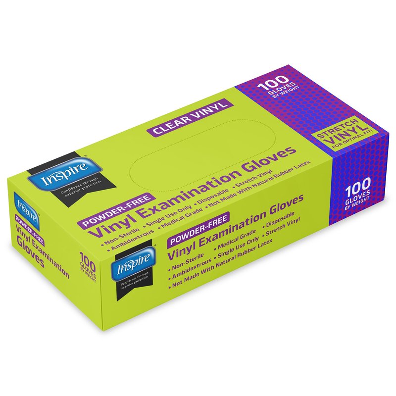 Inspire Exam Medical Clear Vinyl Disposable Gloves - Latex Free for Cleaning, Food Prep (Small)