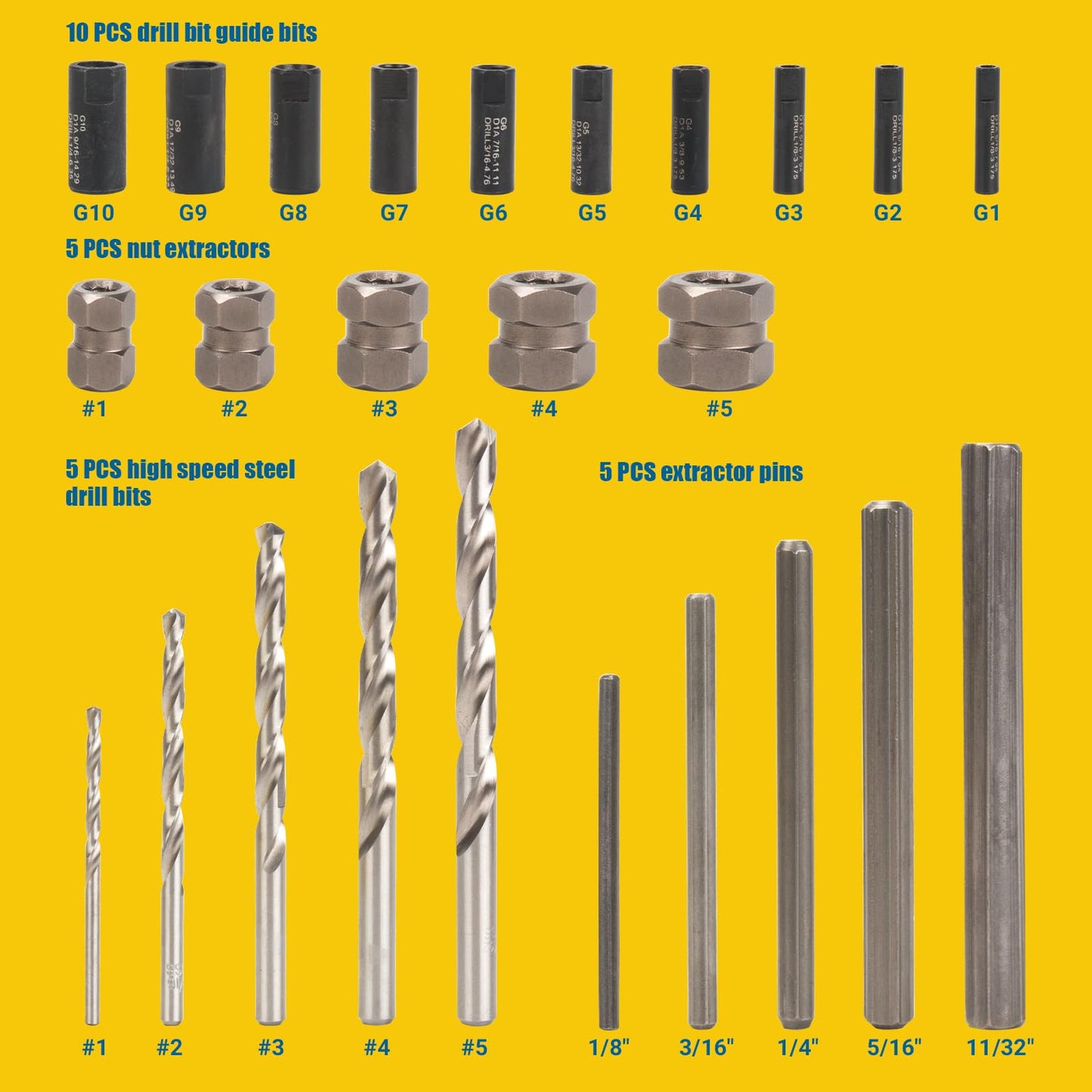 CLEVEROOL Broken Bolt Extractor, 25-Piece Drill Bit Extractor Set,Easy Out Drill Bit Guides,Drill Extractor Kit for Removing Stripped,Damaged,Rusted, Rounded-Off Bolts, Automotive Nuts & Screws