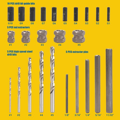 CLEVEROOL Broken Bolt Extractor, 25-Piece Drill Bit Extractor Set,Easy Out Drill Bit Guides,Drill Extractor Kit for Removing Stripped,Damaged,Rusted, Rounded-Off Bolts, Automotive Nuts & Screws