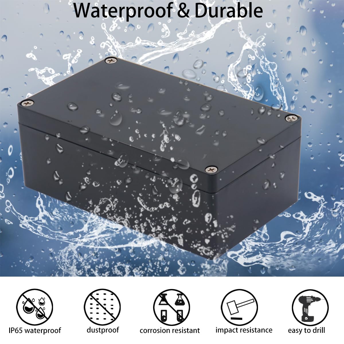 Otdorpatio Project Box ABS Plastic Black Electrical Boxes IP65 Waterproof DIY Electronic Junction Box Power Enclosure 7.87 x4.72 x2.95 inch (200x120x75 mm)