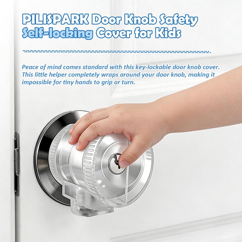PILISPARK Door Knob Safety Self-locking Cover for Kids, 1 Pack,Prevent Childproof Opening,Easy Install&Use,Child Safety Guards & Locks for Standard Round Knobs
