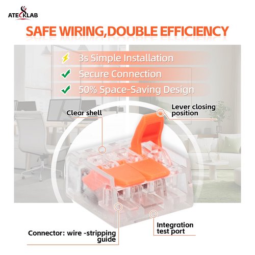 Lever Wire Connector Kit, 90 PCS Transparent Compact Splicing Wire Connectors, Push-in 2/3/5 Conductor Electrical Connectors Combination, Suitable for Wiring 26-12 AWG.