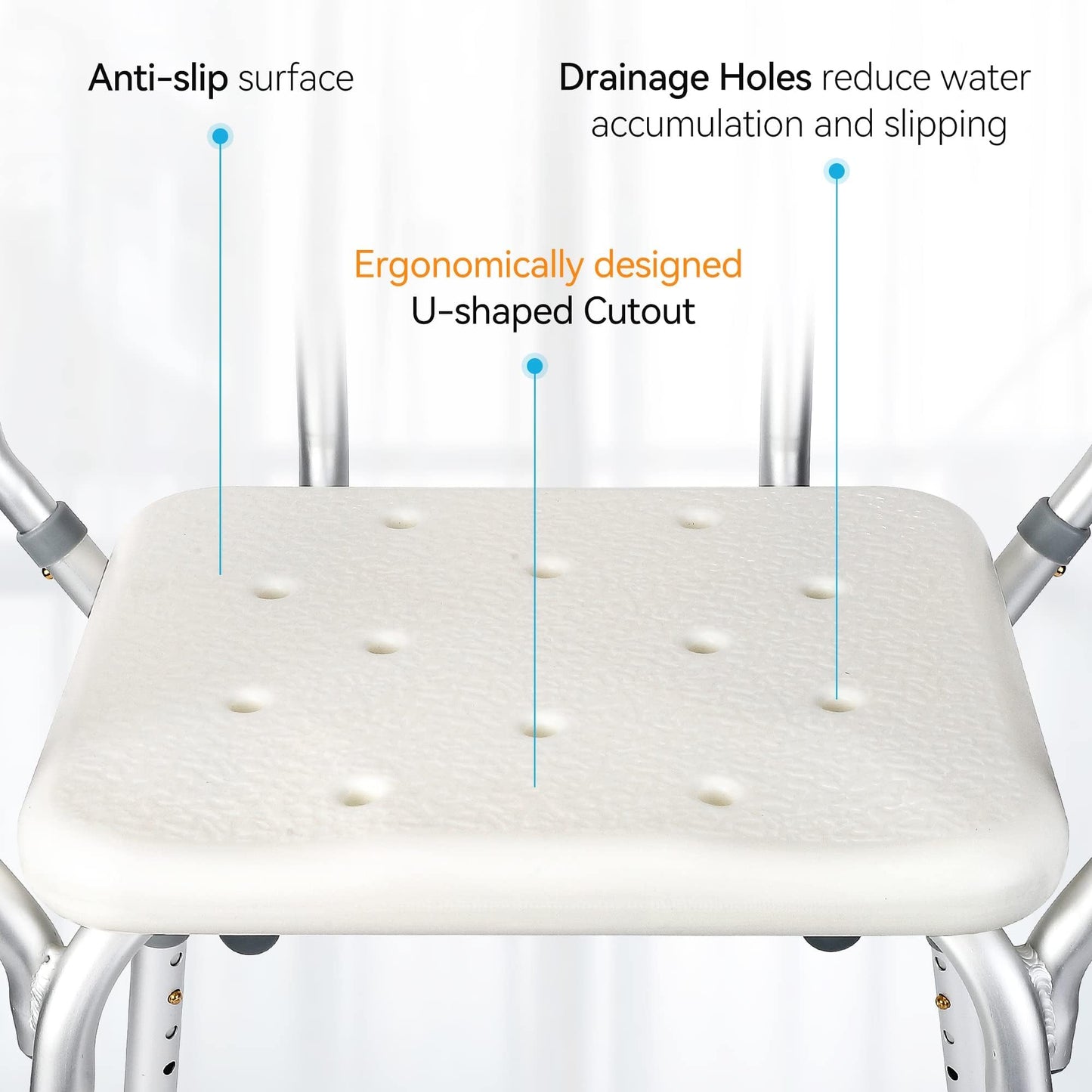 Shower Chair for Inside Shower, Adjustable Height Bath Stool with Nonslip Feet, Tub Chair with Padded Armrests & Back for Elderly and Disabled, 350 Lb Capacity, White