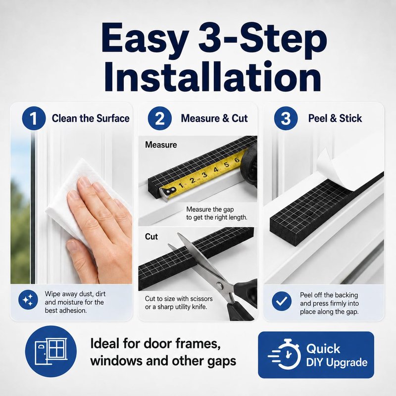 Bantie 33FT EVA Foam Weather Stripping Door Seal, Self-Adhesive Weatherstrip Tape for Door Frame, Window Gaps, Soundproof Insulation