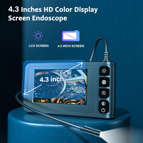 SKYBASIC Industrial Endoscope Borescope Camera with Light, 4.3'' LCD Screen HD Digital Snake Handheld Waterproof Sewer Inspection Camera with 8 LED Lights, 16.5FT Semi-Rigid Cable