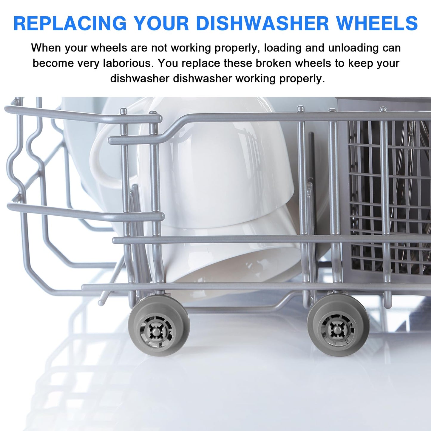 4 Pack 165314 Dishwasher Lower Rack Wheels Replacement for Bosch Kenmore Dishwashers, Replaces 420198 423232 AP2802428 PS3439123 PS8697067, Bottom Dishrack Roller