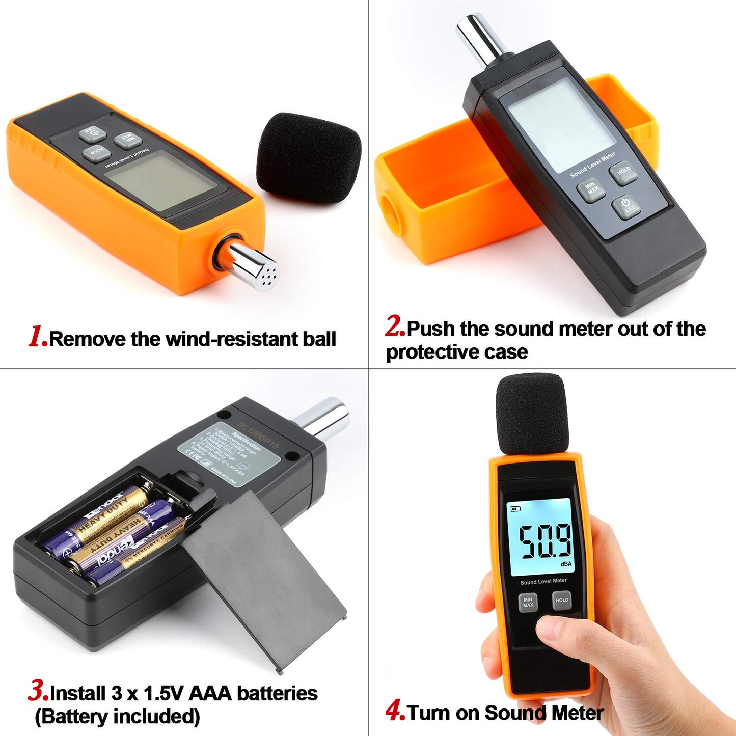 Decibel Meter, Portable SPL Meter (Sound Pressure Level Meter), Digital Noise Meter, Range 30-130dB(A) db Meter, Noise Volume Measuring Instrument, Sound Monitoring Tester (Battery Included) Yellow